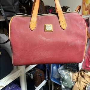 Dooney & Bourke Burgundy Satchel with Tan Handles